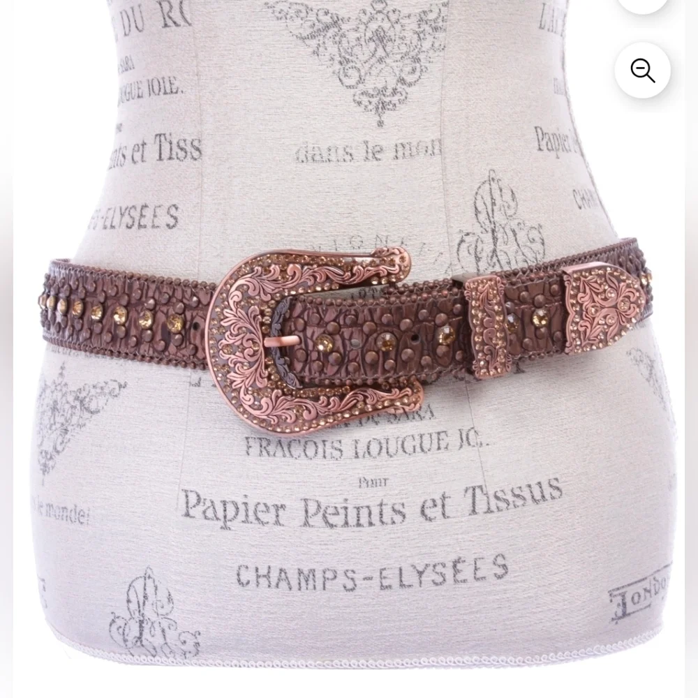 Western Cowgirl Faux Alligator Rhinestone Studded Leather Belt Size L